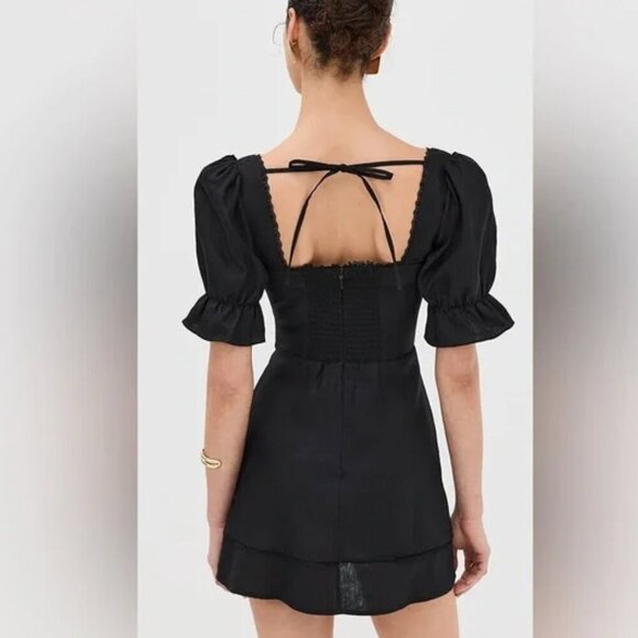 Reformation Evianna Linen Dress Black Square Neck Lace Mini Classic Size 0 - Picture 13 of 13